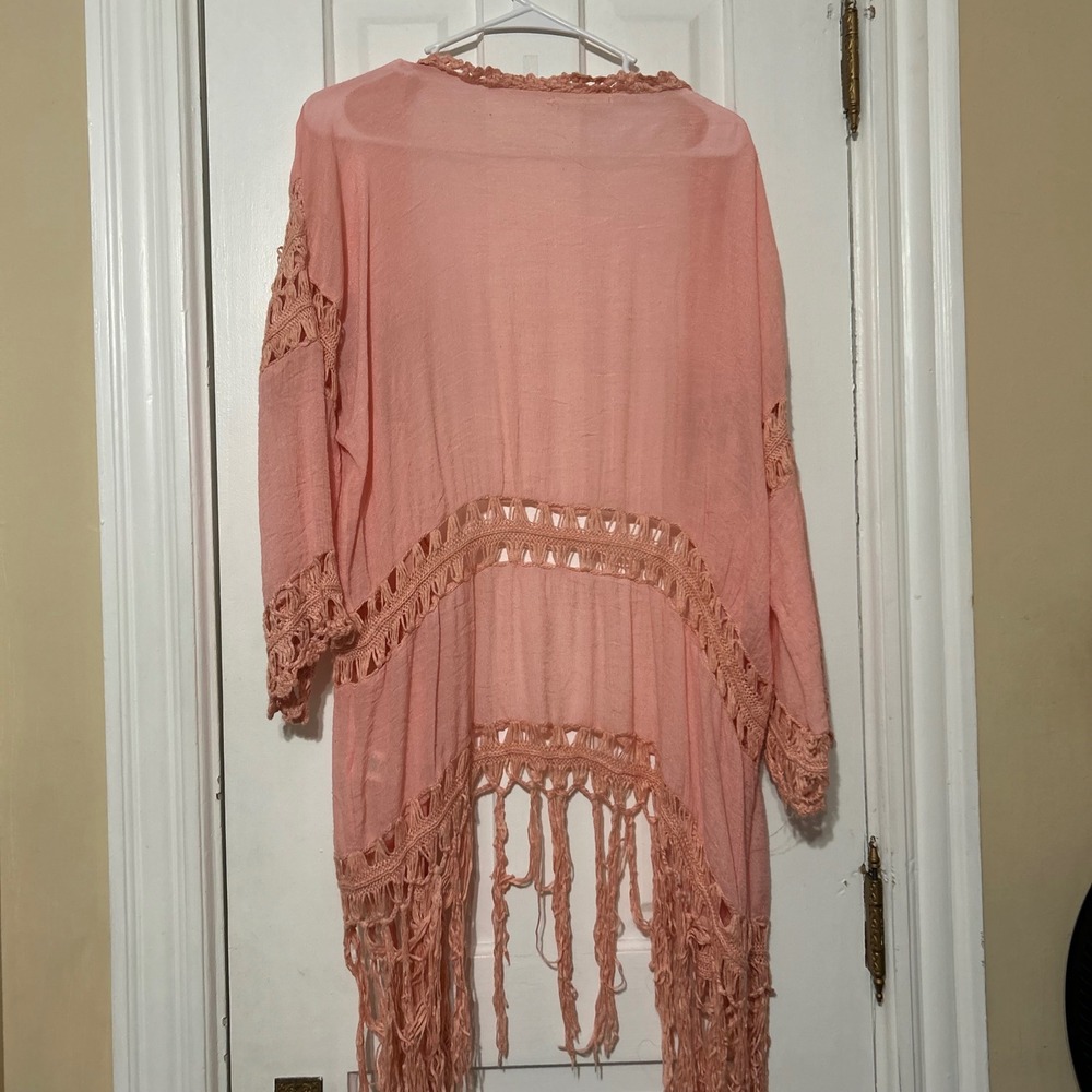 Do everything in love Peach Crochet Fringe Cardigan - Picture 7 of 9
